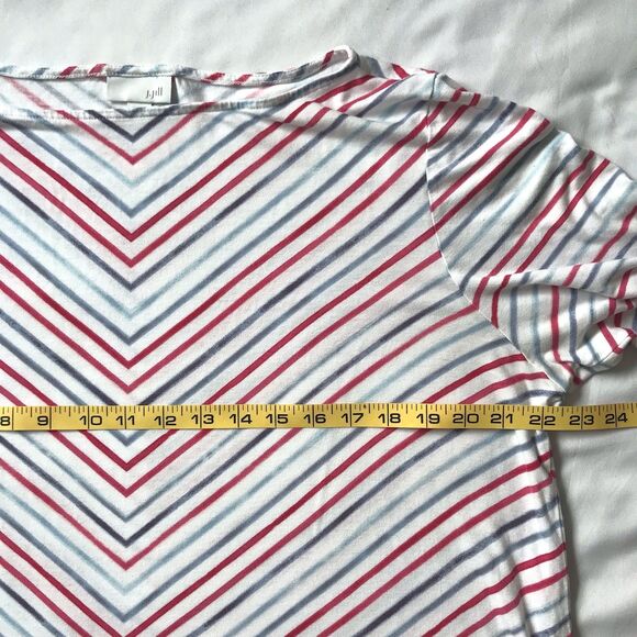 J. Jill Womens Tunic Top Large White Red Blue Stripe Elbow Sleeves Rayon Lyocell - Picture 5 of 10